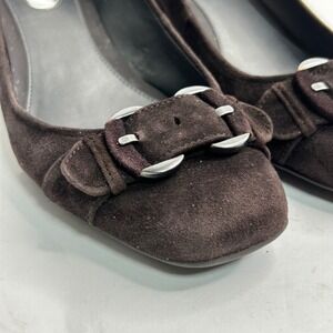 Alfani Step n Flex Val Brown Suede Wedge Pumps Square‎ Toe Buckle Womens 8.5M